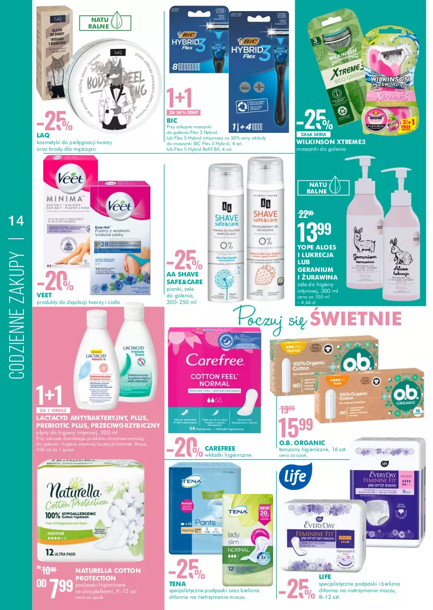 Gazetka promocyjna Super Pharm - Gazetka - ważna 26.05 do 08.06.2022 - strona 14 - produkty: BIC, Bielizna, Carefree, Lactacyd, Naturell, Naturella, O.B., Podpaski, Ser, Veet, Yope