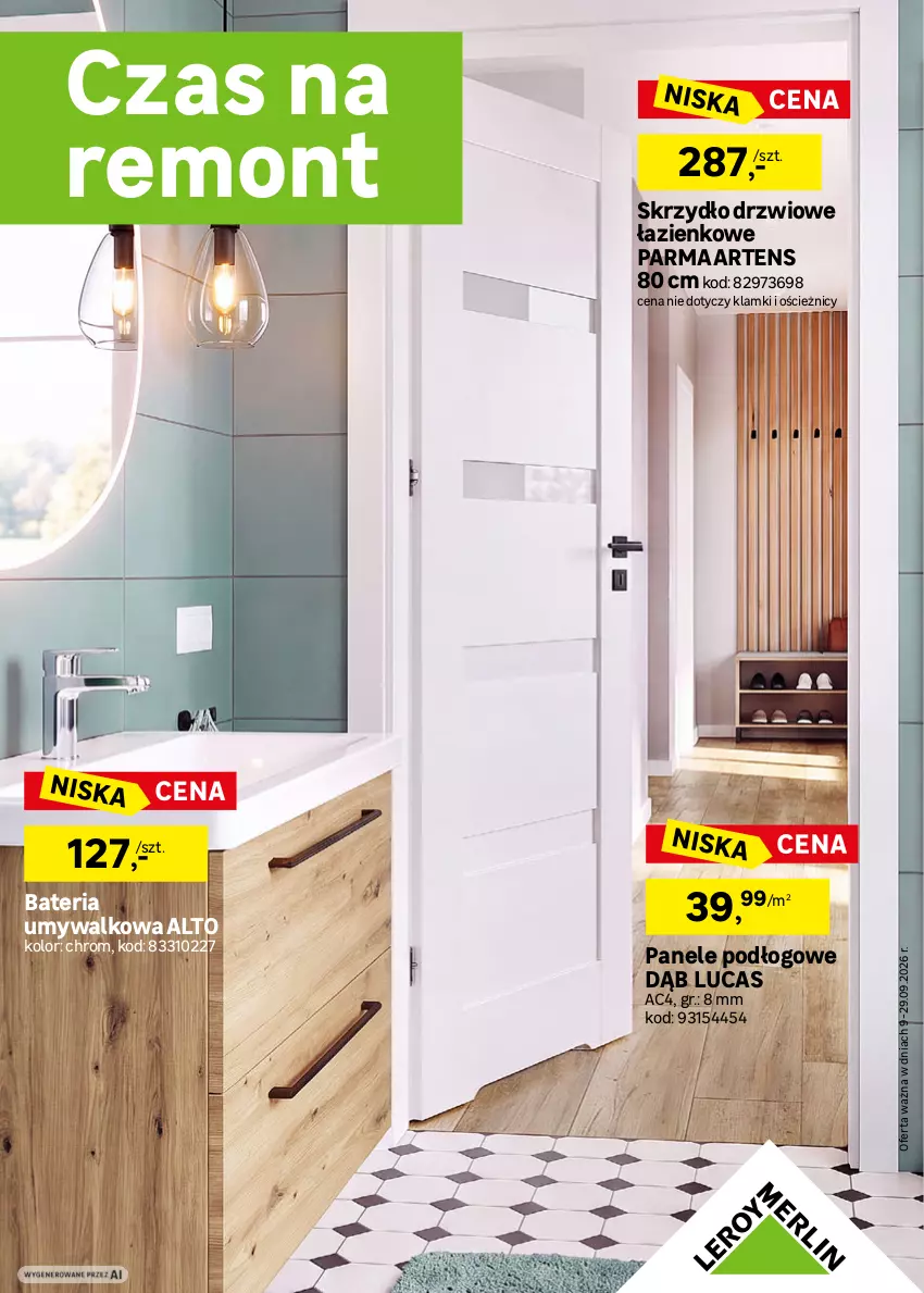 Gazetka promocyjna Leroy Merlin - Gazetka Leroy Merlin - ważna 09.09 do 29.09.2026 - strona 1 - produkty: Bateria, Bateria umywalkowa, Drzwi, Skrzydło drzwiowe
