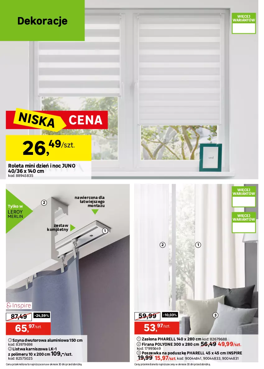 Gazetka promocyjna Leroy Merlin - Gazetka Leroy Merlin - ważna 09.09 do 29.09.2026 - strona 12 - produkty: Firana, Karnisz, Lampa, Lampa sufitowa, Lampa wisząca, Listwa, Plafon, Por, Poszewka, Reflektor, Roleta, Szyna, Zasłona