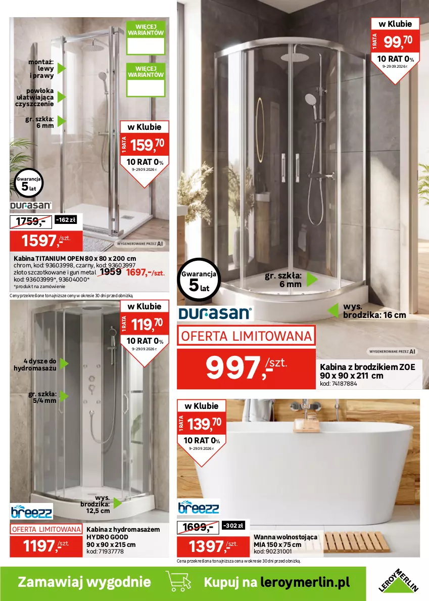 Gazetka promocyjna Leroy Merlin - Gazetka Leroy Merlin - ważna 09.09 do 29.09.2026 - strona 23 - produkty: Brodzik, Kabina z hydromasażem, Klej, Termos, Wanna