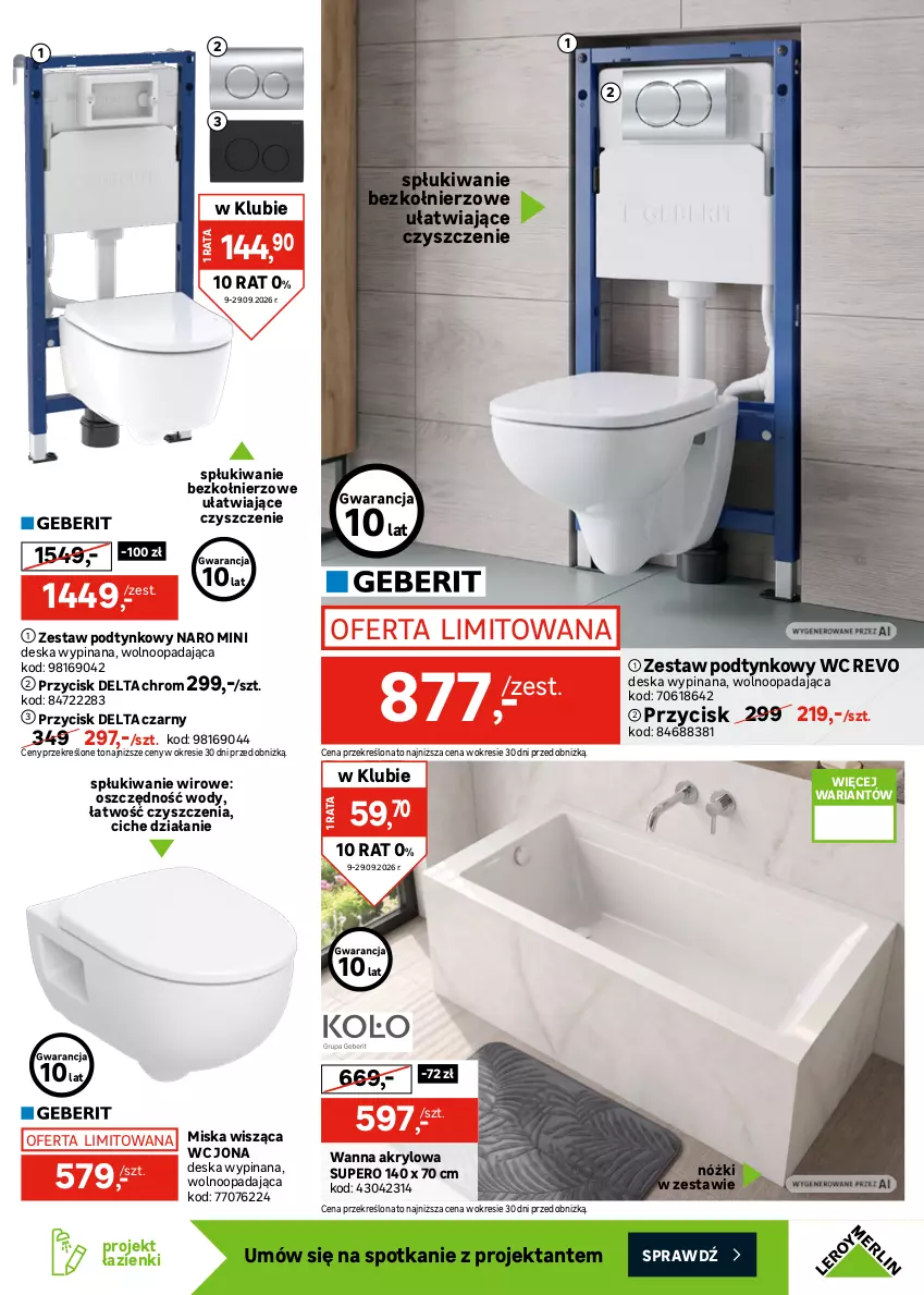 Gazetka promocyjna Leroy Merlin - Gazetka Leroy Merlin - ważna 09.09 do 29.09.2026 - strona 25 - produkty: Bateria, Bateria umywalkowa, Bell, Bella, Miska, Miska wisząca, Sok, Wanna, Zestaw podtynkowy WC