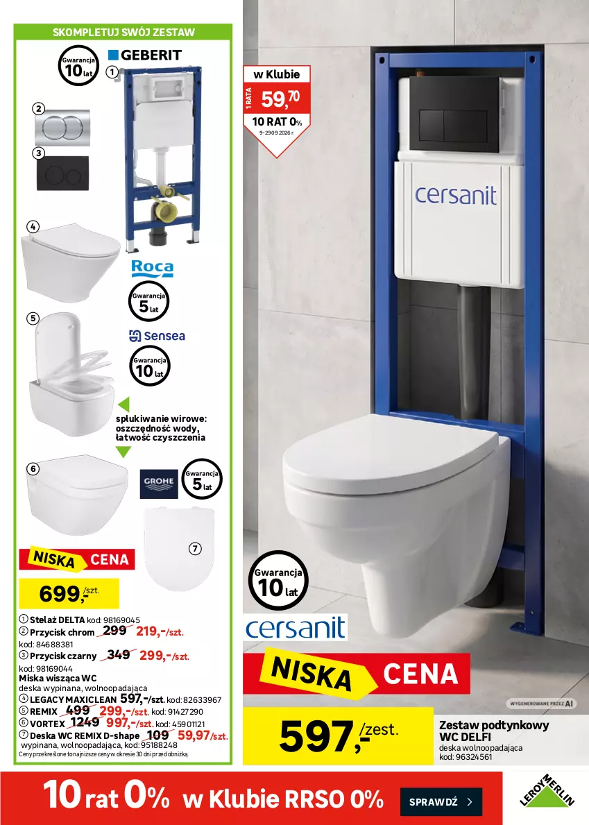 Gazetka promocyjna Leroy Merlin - Gazetka Leroy Merlin - ważna 09.09 do 29.09.2026 - strona 27 - produkty: Deska wolnoopadająca, Kompakt WC, Miska, Miska wisząca, Zestaw podtynkowy WC