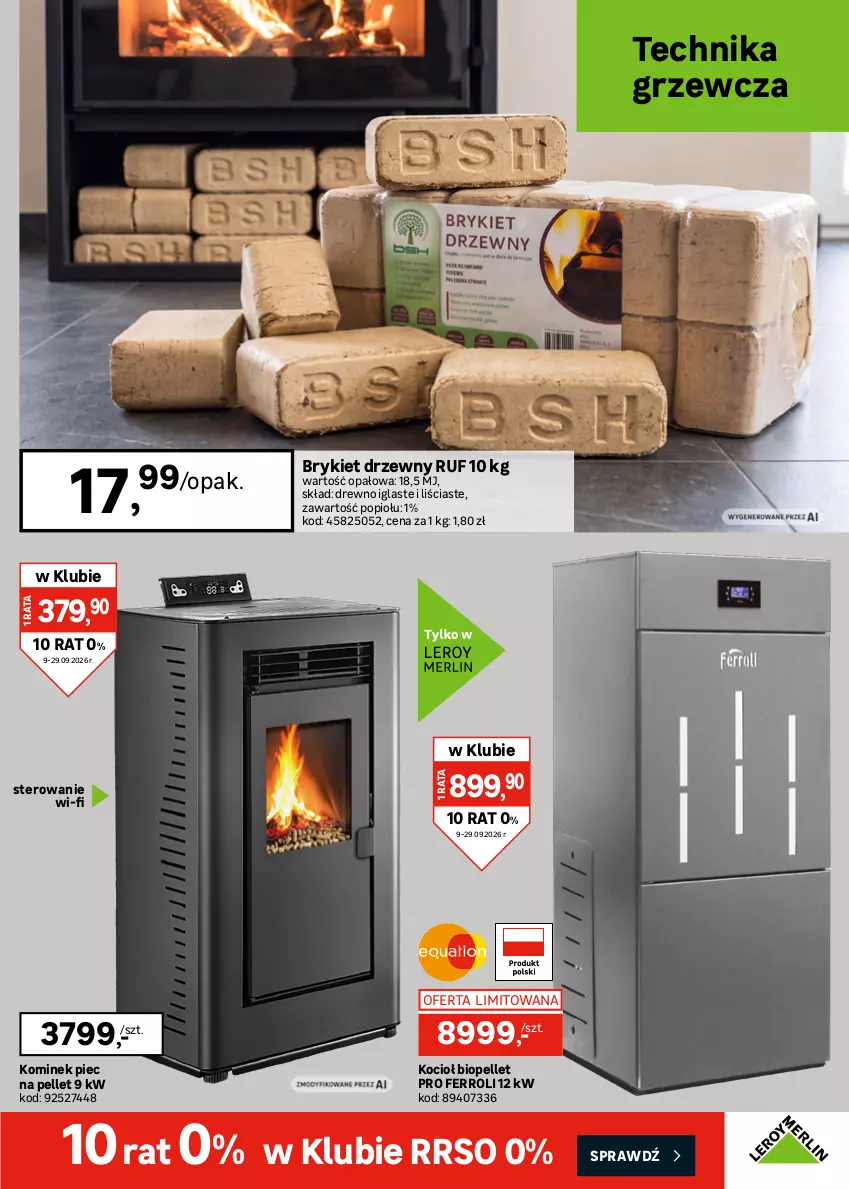Gazetka promocyjna Leroy Merlin - Gazetka Leroy Merlin - ważna 09.09 do 29.09.2026 - strona 33 - produkty: Brykiet drzewny, Koc, Kominek, Pellet, Piec, Por, Pur