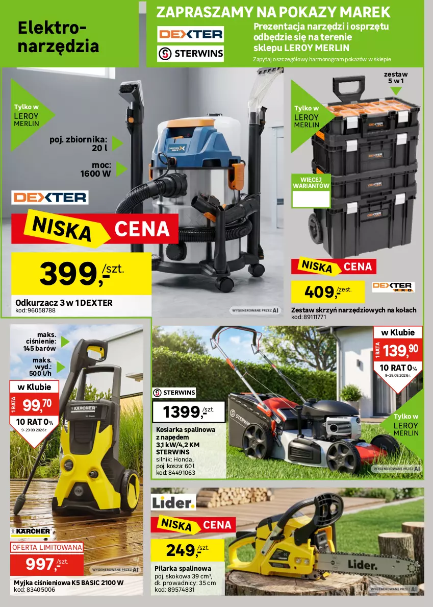 Gazetka promocyjna Leroy Merlin - Gazetka Leroy Merlin - ważna 09.09 do 29.09.2026 - strona 36 - produkty: Akumulator, Bosch, Gra, Kosiarka, Kosiarka spalinowa z napędem, Kosz, Makita, Młot, Młotowiertarka, Myjka ciśnieniowa, Odkurzacz, Szlifierka, Szlifierka kątowa, Tarka, Warka, Wiertarka, Wkręt, Wkrętarka, Zestaw narzędzi