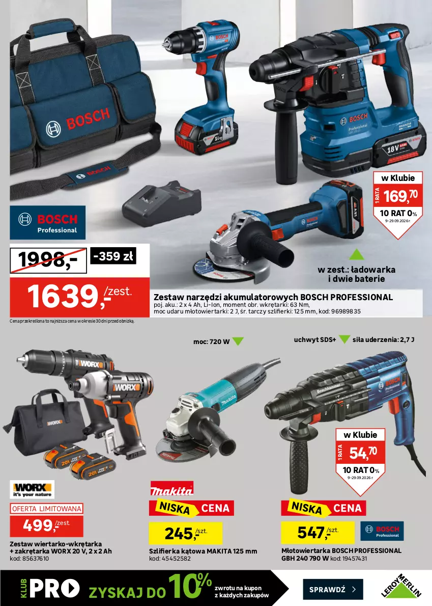 Gazetka promocyjna Leroy Merlin - Gazetka Leroy Merlin - ważna 09.09 do 29.09.2026 - strona 37 - produkty: Akumulator, Bosch, Gra, Kosiarka, Kosiarka spalinowa z napędem, Kosz, Makita, Młot, Młotowiertarka, Myjka ciśnieniowa, Odkurzacz, Szlifierka, Szlifierka kątowa, Tarka, Warka, Wiertarka, Wkręt, Wkrętarka, Zestaw narzędzi