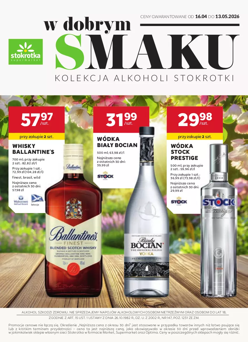 Gazetka promocyjna Stokrotka - W dobrym smaku! - ważna 16.04 do 13.05.2026 - strona 1 - produkty: Biały Bocian, Koc, Optima, Stock, Whisky, Wódka