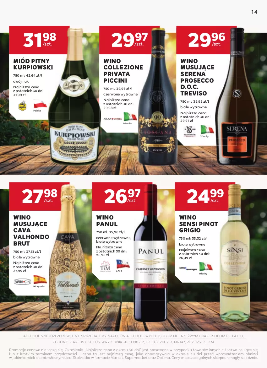 Gazetka promocyjna Stokrotka - W dobrym smaku! - ważna 16.04 do 13.05.2026 - strona 14 - produkty: Miód, Miód pitny, Mus, Optima, Pinot Grigio, Prosecco, Ser, Wino, Wino musujące