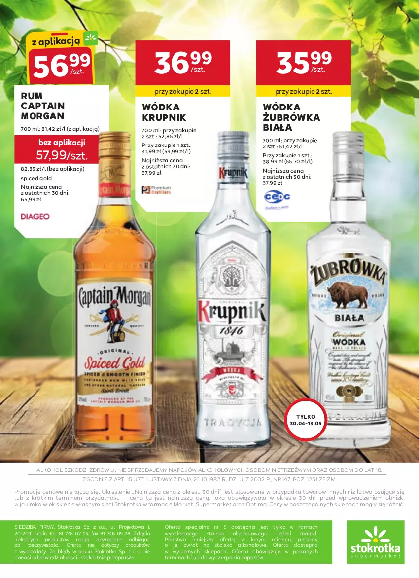 Gazetka promocyjna Stokrotka - W dobrym smaku! - ważna 16.04 do 13.05.2026 - strona 20 - produkty: Captain Morgan, Fa, Krupnik, Optima, Rama, Rum, Wódka
