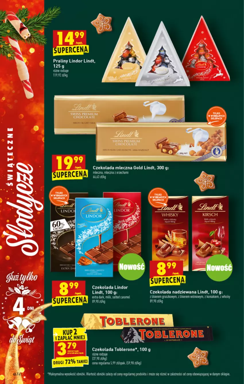 Gazetka promocyjna Biedronka - W tym tygodniu - ważna 20.12 do 24.12.2021 - strona 40 - produkty: Czekolada, Czekolada mleczna, Czekolada nadziewana, Lindor, Lindt, Miecz, Praliny, Toblerone