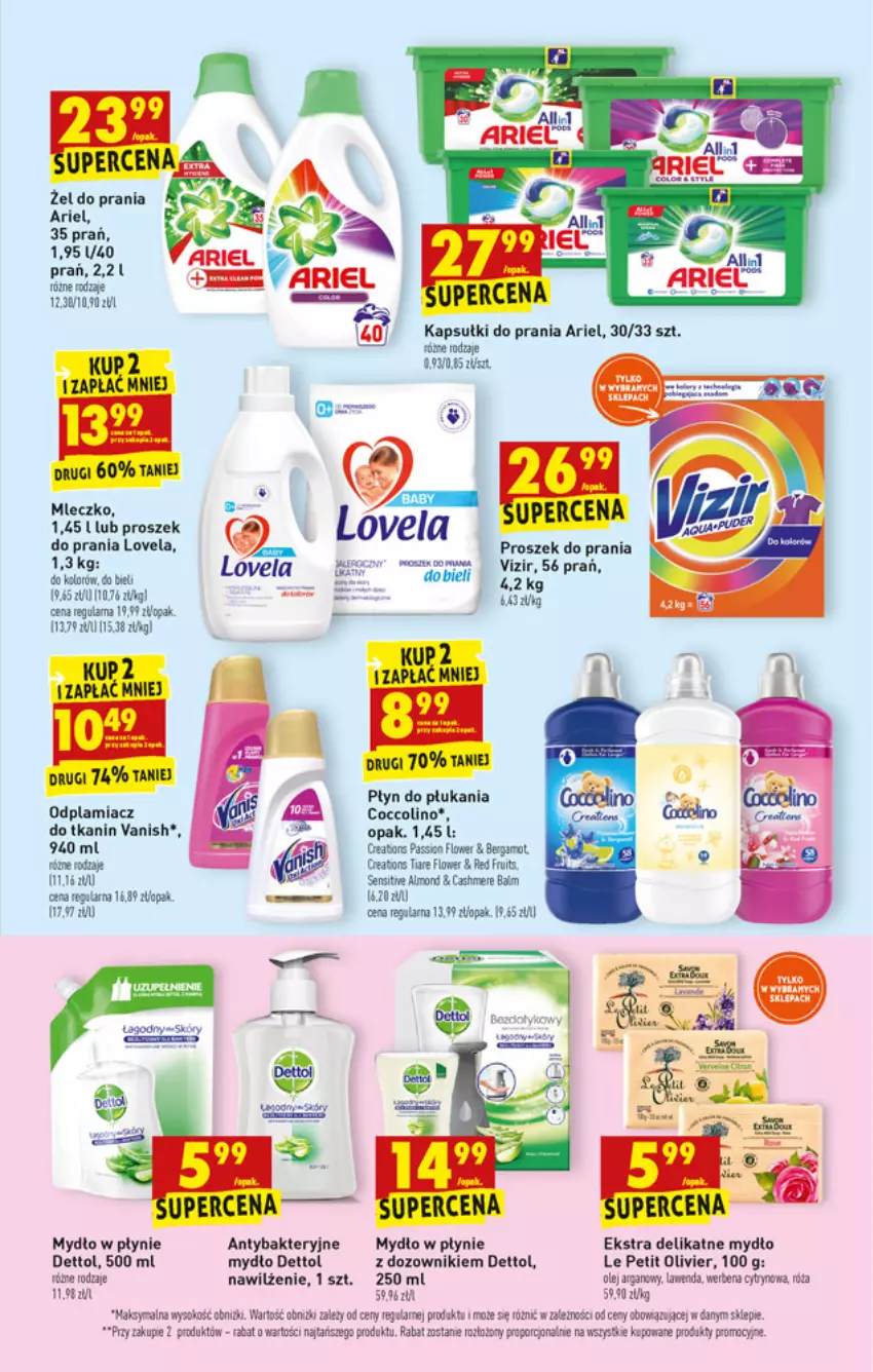 Gazetka promocyjna Biedronka - W tym tygodniu - ważna 20.12 do 24.12.2021 - strona 65 - produkty: Ariel, Dettol, Dozownik, Kapsułki do prania, Lovela, Mleczko, Mydło, Mydło w płynie, Odplamiacz, Płyn do płukania, Proszek do prania, Róża, Sok, Vanish