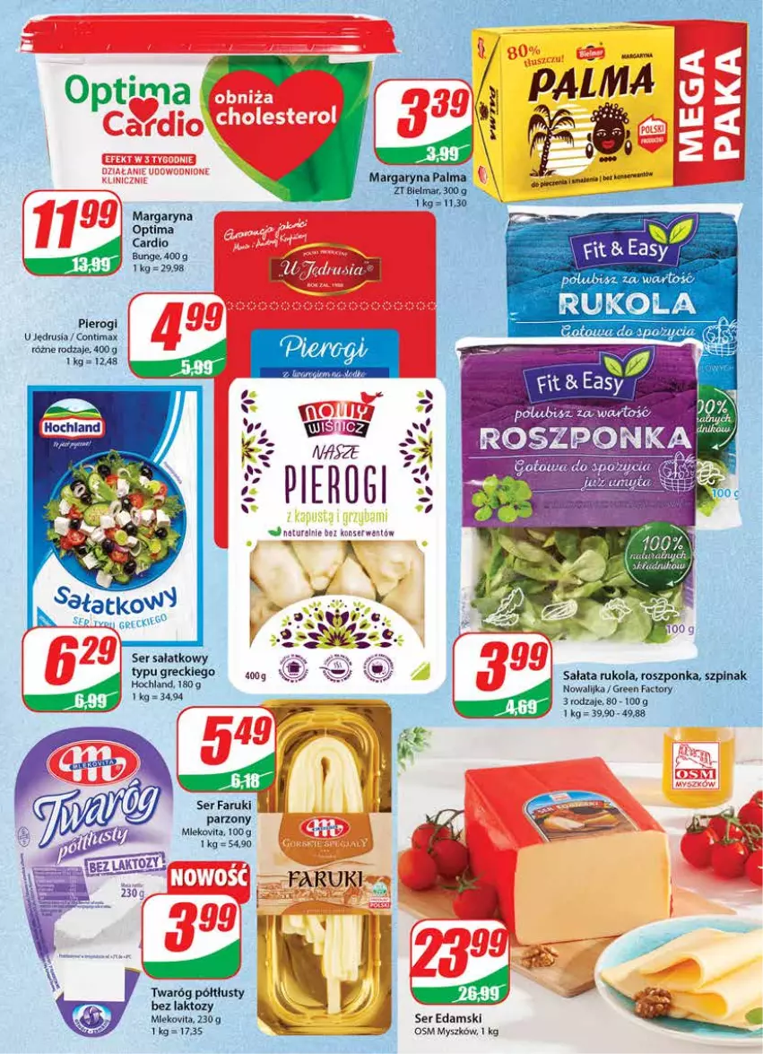 Gazetka promocyjna Dino - Gazetka - ważna 29.06 do 05.07.2022 - strona 15 - produkty: Edam, Fa, Hochland, Margaryna, Mleko, Mlekovita, Mysz, Optima, Optima Cardio, Pierogi, Roszponka, Rukola, Sałat, Ser, Szpinak, Twaróg, Twaróg półtłusty