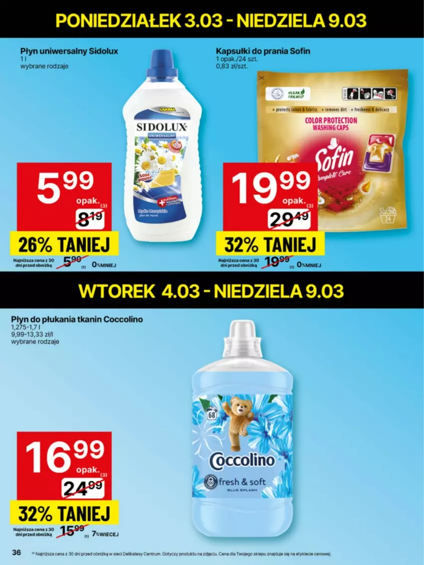 Gazetka promocyjna Delikatesy Centrum - NOWA GAZETKA Delikatesy Centrum od 3 marca! 3-9.03.2025 - ważna 03.03 do 09.03.2025 - strona 36 - produkty: Coccolino, Fa, Kapsułki do prania, Płyn do płukania, Sidolux