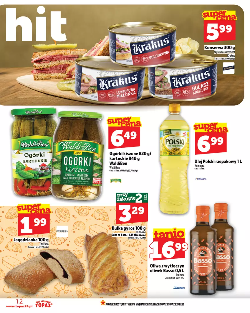 Gazetka promocyjna Topaz - Gazetka - ważna 13.03 do 19.03.2025 - strona 12 - produkty: Bułka, Gra, Gyros, Jagodzianka, Olej, Top