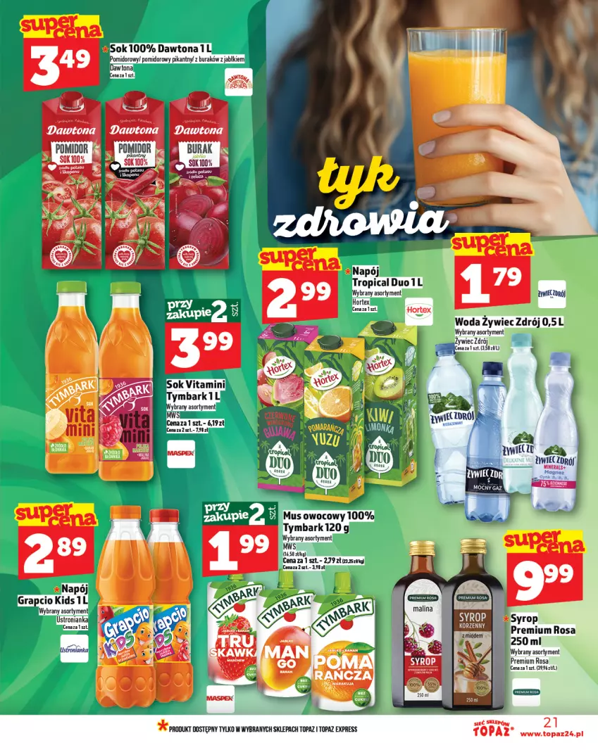 Gazetka promocyjna Topaz - Gazetka - ważna 13.03 do 19.03.2025 - strona 21 - produkty: Dawtona, Napój, Sok, Syrop, Top, Woda