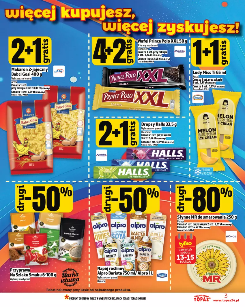 Gazetka promocyjna Topaz - Gazetka - ważna 13.03 do 19.03.2025 - strona 3 - produkty: Alpro, Fa, Halls, Kokos, Makaron, Napój, Top