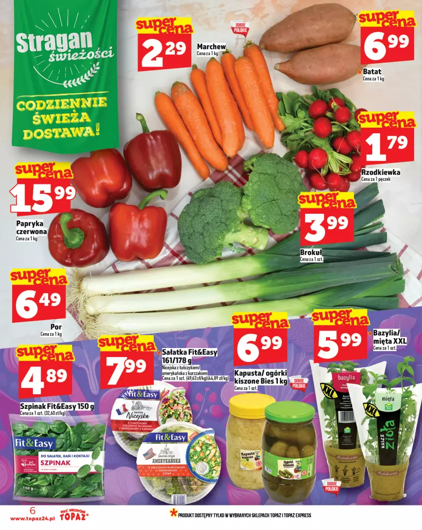 Gazetka promocyjna Topaz - Gazetka - ważna 13.03 do 19.03.2025 - strona 6 - produkty: Bazyl, Bazylia, Mięta, Papryka, Papryka czerwona, Por, Sałat, Top