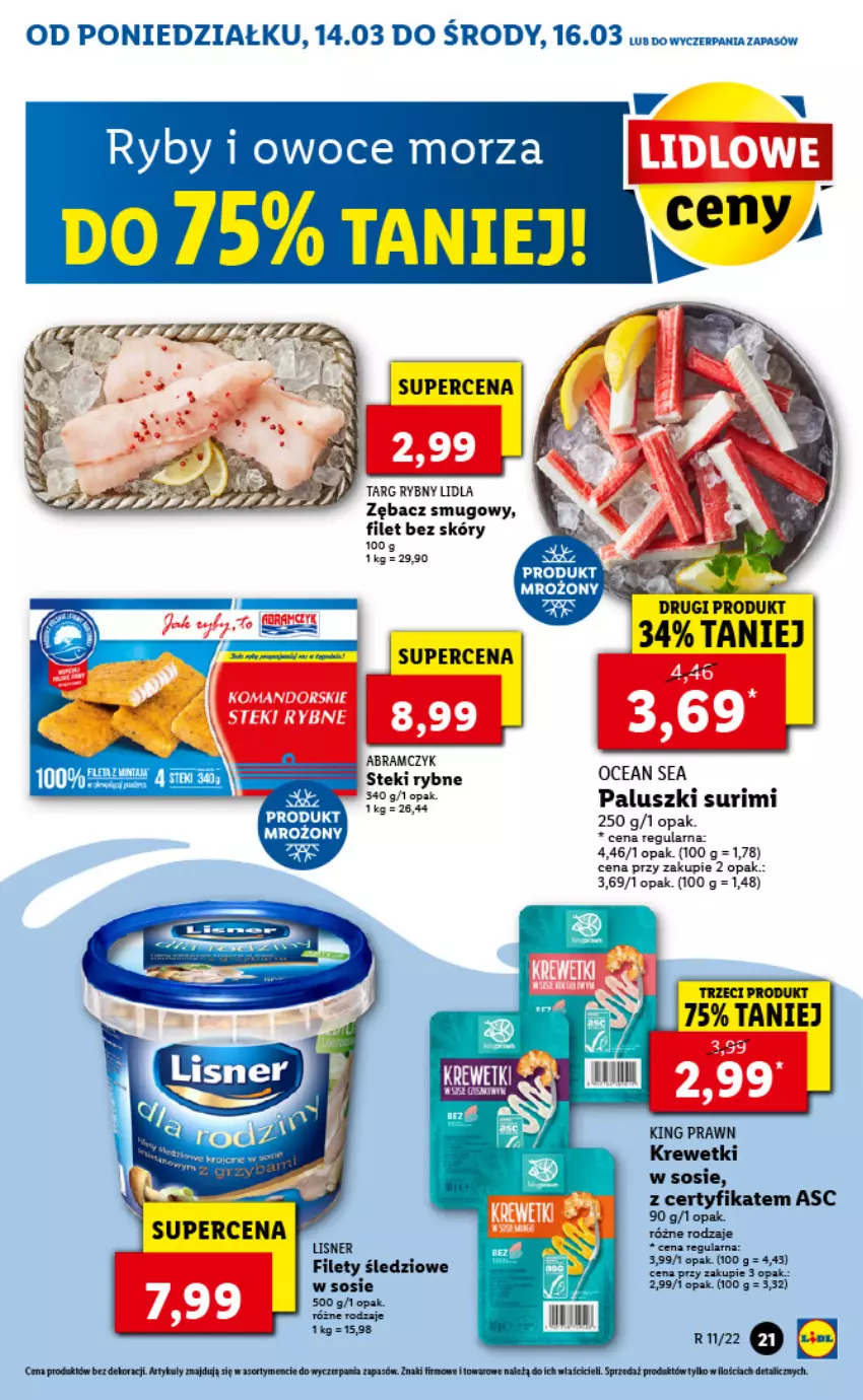 Gazetka promocyjna Lidl - GAZETKA - ważna 14.03 do 16.03.2022 - strona 21 - produkty: Krewetki, Lisner, Owoce, Owoce morza, Ryby i owoce morza, Sos, Surimi