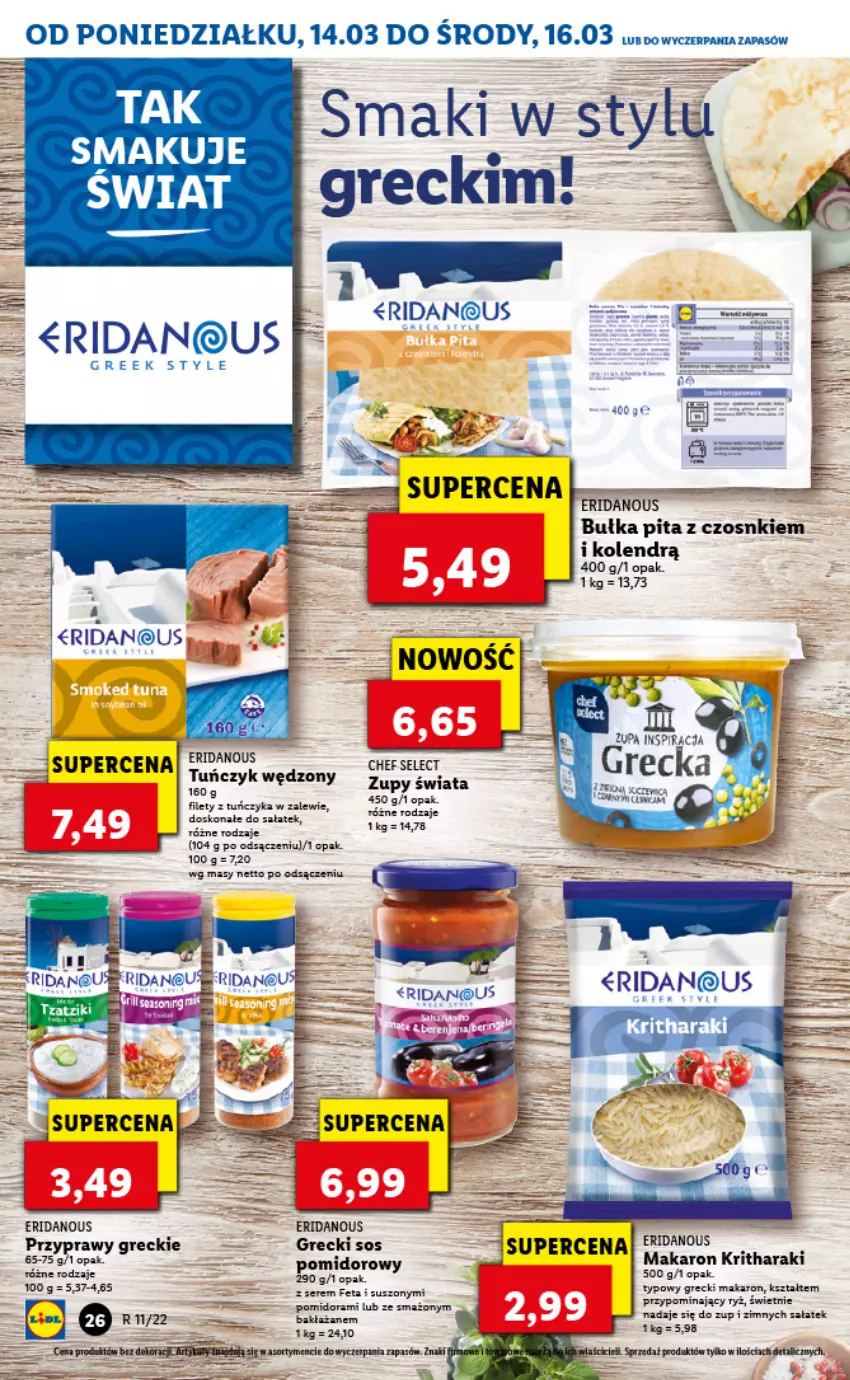 Gazetka promocyjna Lidl - GAZETKA - ważna 14.03 do 16.03.2022 - strona 26 - produkty: Bułka, Feta, Makaron, Przyprawy, Sałat, Ser, Sos, Tuńczyk