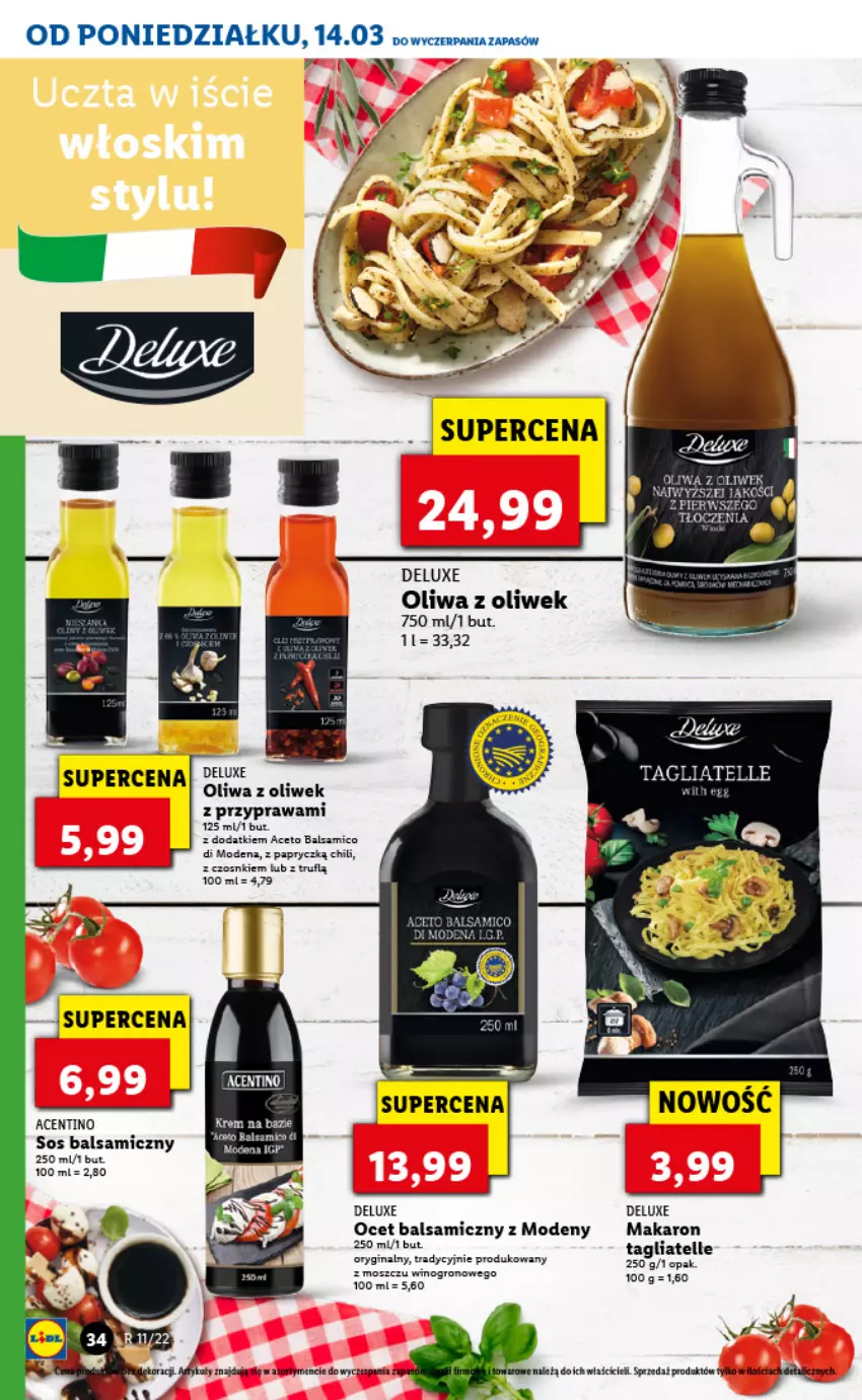 Gazetka promocyjna Lidl - GAZETKA - ważna 14.03 do 16.03.2022 - strona 34 - produkty: Gin, Makaron, Ocet, Ocet balsamiczny, Oliwa z oliwek, Sos, Tagliatelle