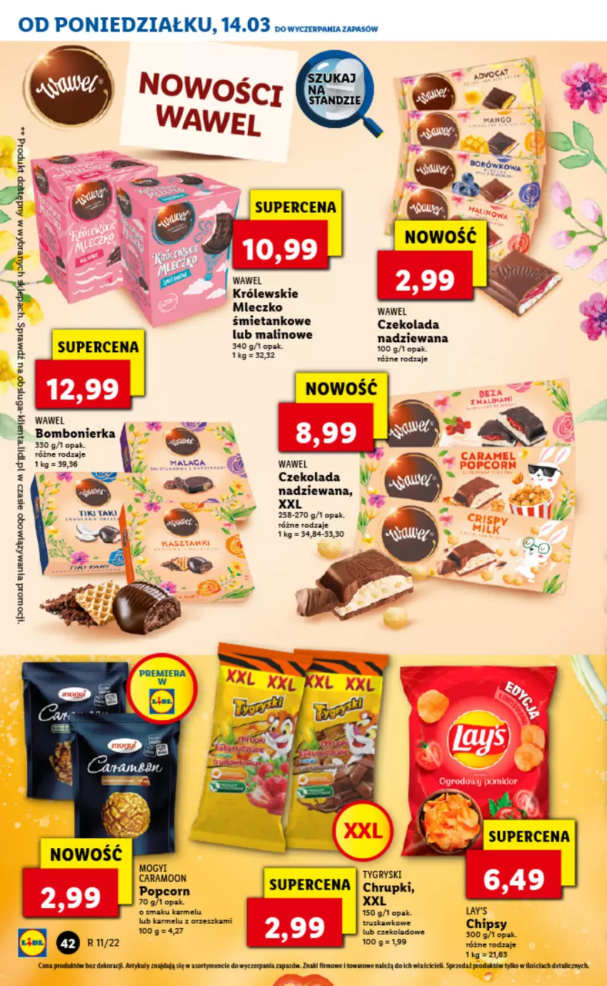 Gazetka promocyjna Lidl - GAZETKA - ważna 14.03 do 16.03.2022 - strona 42 - produkty: Chrupki, Czekolada, Królewski, Mleczko, Odol, Popcorn, Wawel