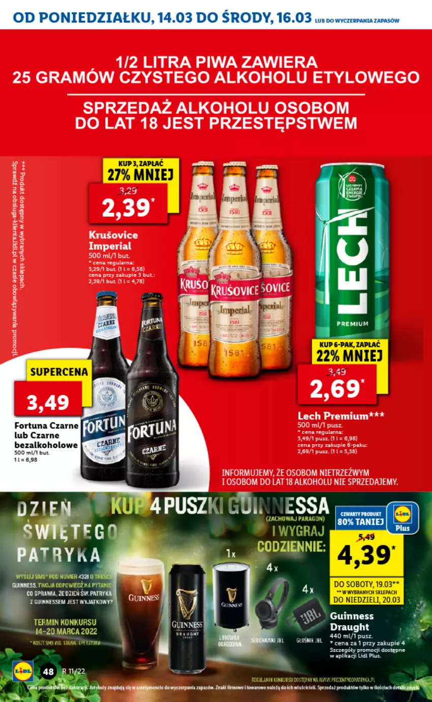 Gazetka promocyjna Lidl - GAZETKA - ważna 14.03 do 16.03.2022 - strona 48 - produkty: Fa, Gra, JBL, Lech Premium, Piwa, Ryż, Ser