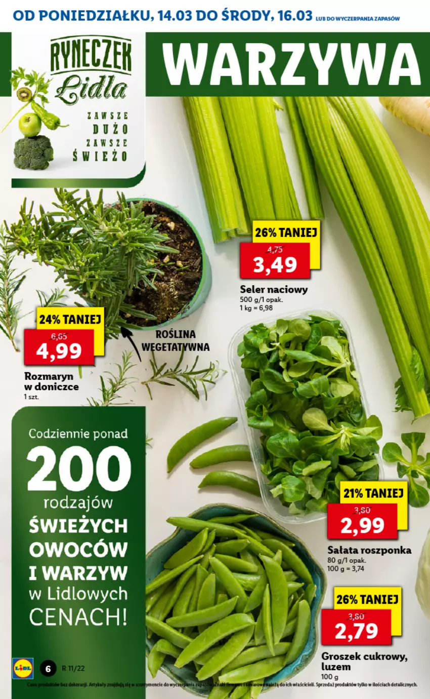 Gazetka promocyjna Lidl - GAZETKA - ważna 14.03 do 16.03.2022 - strona 6 - produkty: Groszek, Roszponka, Sałat, Seler naciowy