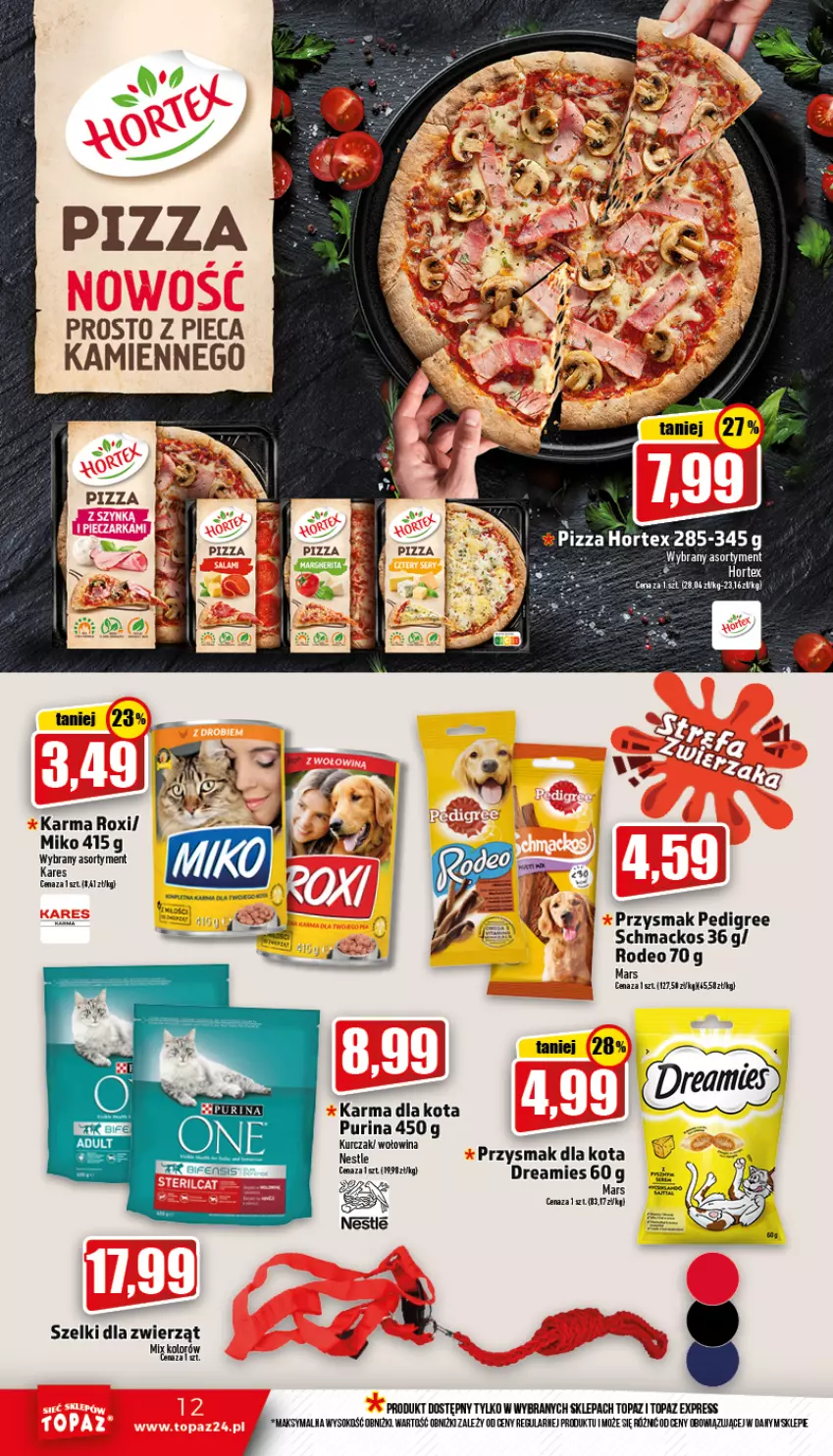 Gazetka promocyjna Topaz - Gazetka - ważna 06.10 do 12.10.2022 - strona 12 - produkty: Hortex, Mars, Pedigree, Piec, Pizza, Przysmak dla kota, Pur, Purina, Sok, Top