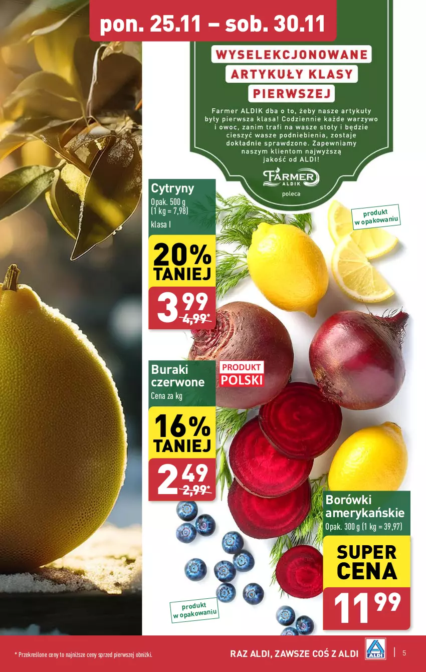 Gazetka promocyjna Aldi - Farmer ALDIK poleca świeże owoce i warzywa - ważna 25.11 do 30.11.2024 - strona 5 - produkty: Buraki, Cytryny