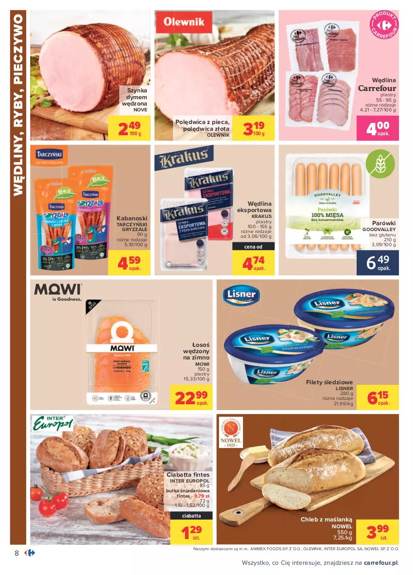 Gazetka promocyjna Carrefour - Gazetka Codzienne okazje, by kupować taniej - ważna 23.08 do 04.09.2021 - strona 14 - produkty: Bułka, Chleb, Ciabatta, Danio, Gry, Kabanos, Krakus, Lisner, Olewnik, Parówki, Piec, Pieczywo, Polędwica, Por, Sport, Szynka, Tarczyński, Wędlina