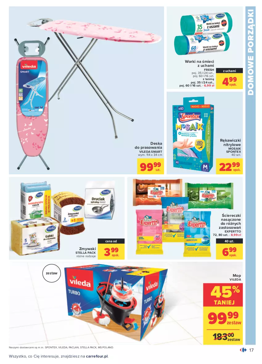 Gazetka promocyjna Carrefour - Gazetka Codzienne okazje, by kupować taniej - ważna 23.08 do 04.09.2021 - strona 23 - produkty: Deska do prasowania, Mop, Por, Vileda, Worki na śmiec, Worki na śmieci