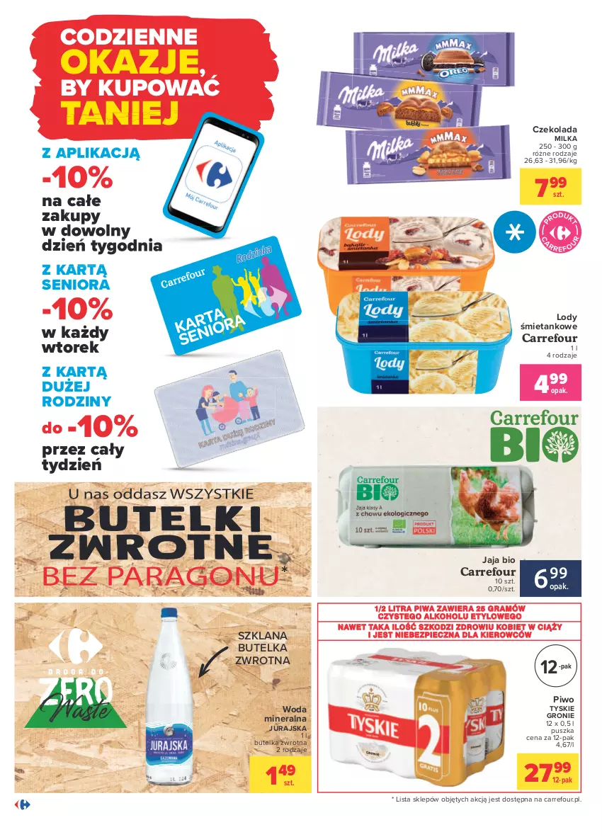 Gazetka promocyjna Carrefour - Gazetka Codzienne okazje, by kupować taniej - ważna 23.08 do 04.09.2021 - strona 4 - produkty: Czekolada, Gra, Jaja, LANA, Lody, Milka, Piec, Piwa, Piwo, Tyskie, Woda, Woda mineralna