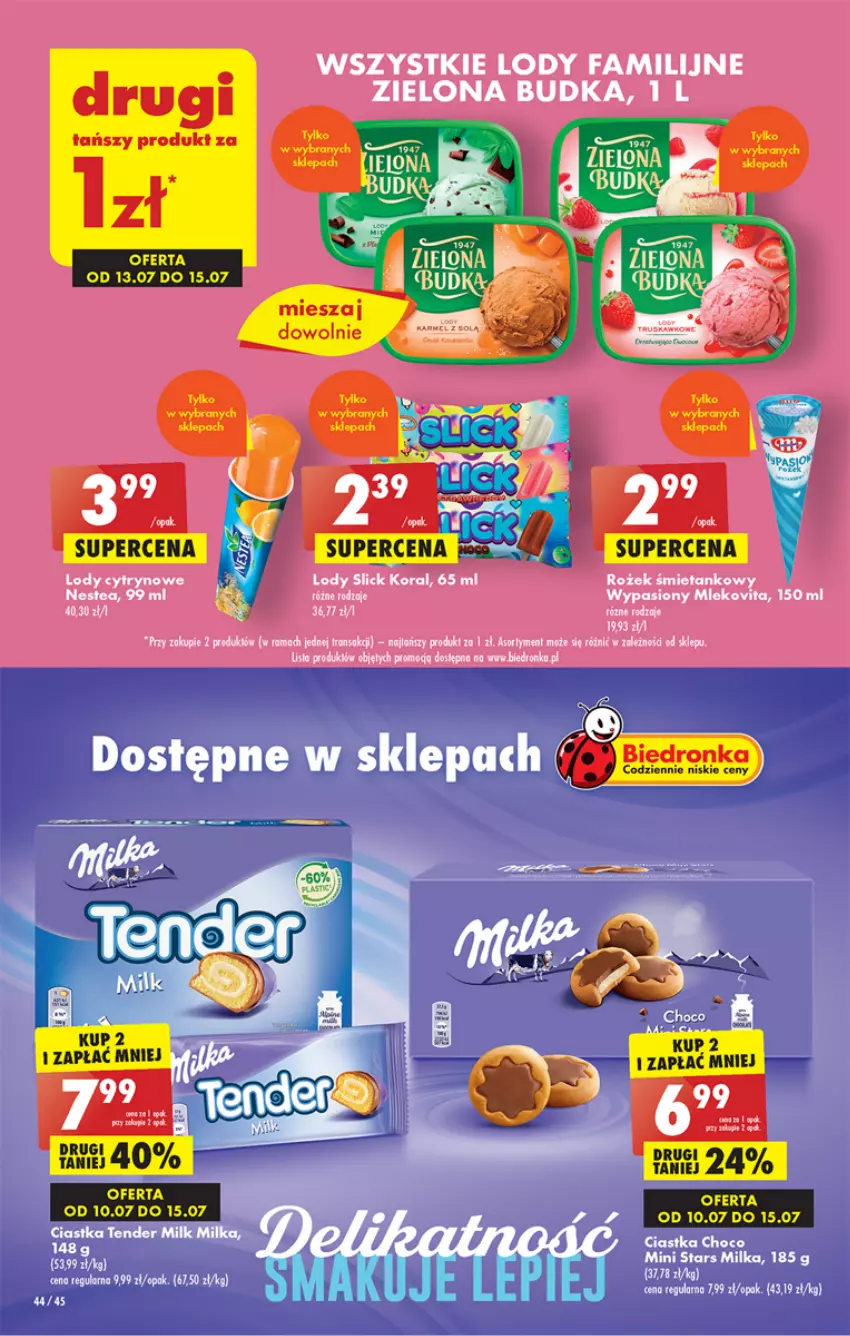 Gazetka promocyjna Biedronka - Od czwartku - ważna 13.07 do 19.07.2023 - strona 44 - produkty: Ciastka, Fa, Lody, Milka, Mleko, Mlekovita, Nestea, Rama, Tran, Zielona Budka