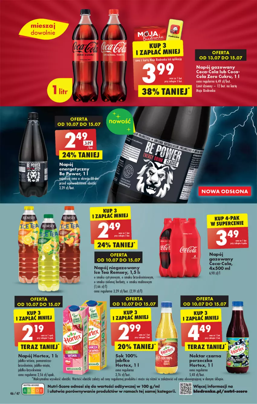 Gazetka promocyjna Biedronka - Od czwartku - ważna 13.07 do 19.07.2023 - strona 46 - produkty: Coca-Cola, Dron, Hortex, Mięta, Napój, Nektar, Por, Rama, Tera