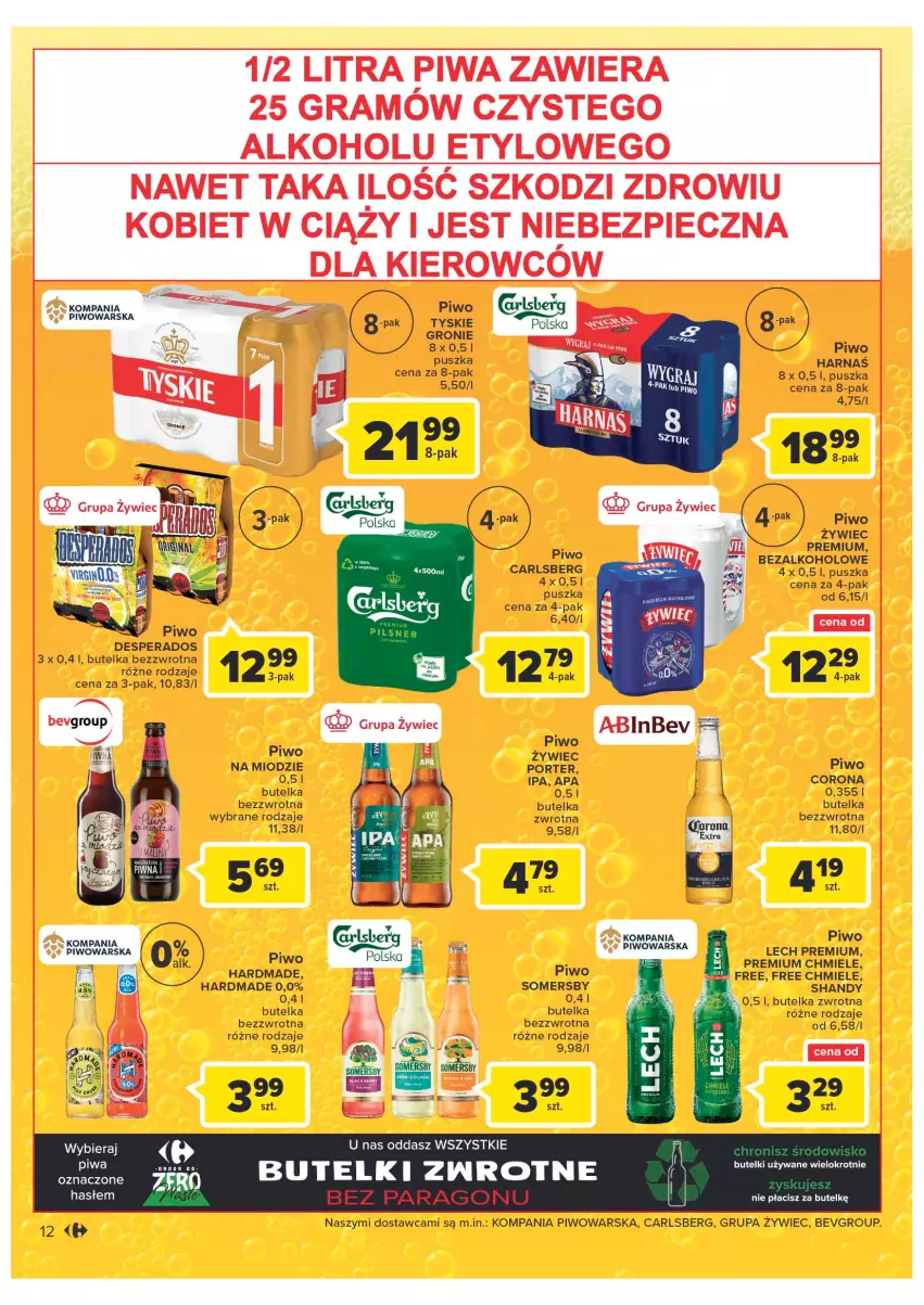 Gazetka promocyjna Carrefour - Gazetka Szalona 5 Carrefour Tarnów - ważna 02.08 do 13.08.2022 - strona 12 - produkty: Carlsberg, Desperados, Gra, Harnaś, Lech Premium, Piec, Piwa, Piwo, Por, Somersby, Tyskie